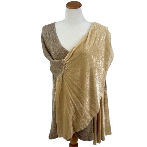 Free People Metallic Gold Threaded Large Velvet Bell Sleeved Tunic Top - Picture 13 of 14